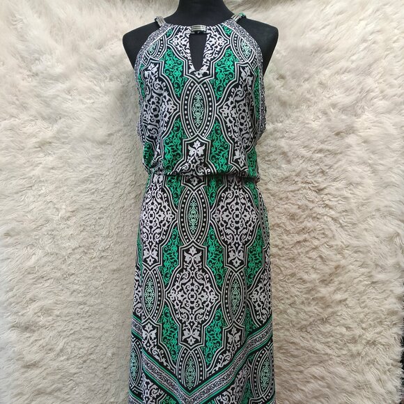 White House Black Market WHBM Teal Geometric Sleeveless Maxi Dress XS - Picture 1 of 7